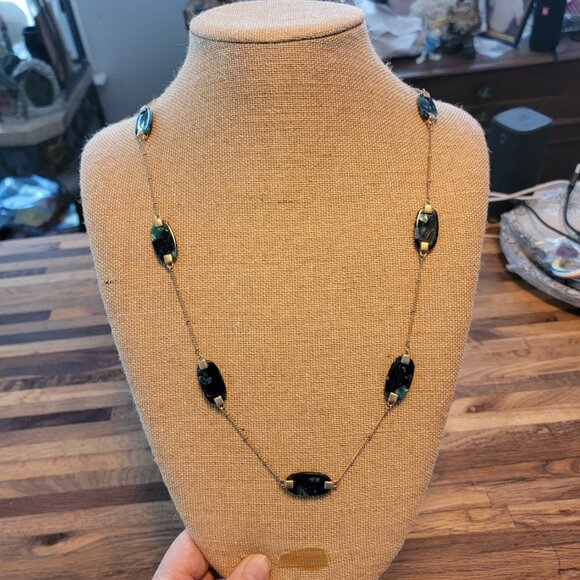 Marbled Blue/Green Beaded Long Necklace - Picture 5 of 10